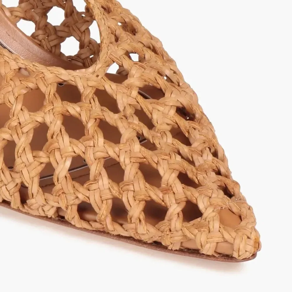 Casadei Versilia  woven faux leather upper pointed toe mules heels